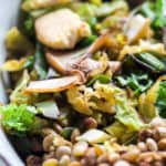 Bowl with rosemary oil beef and lentils