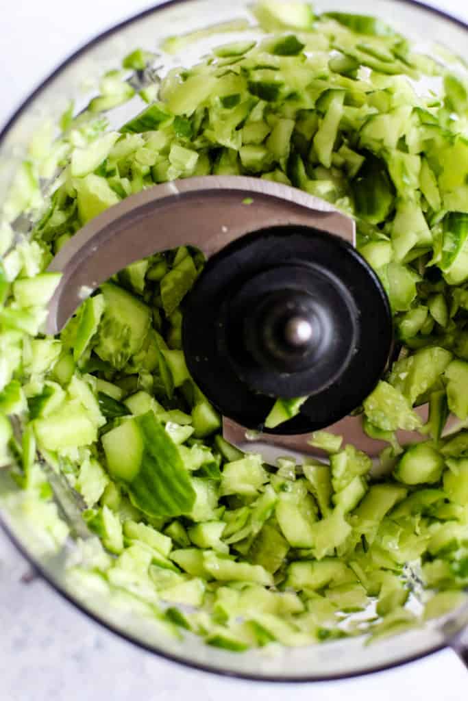 Grated cucumbers in food processor