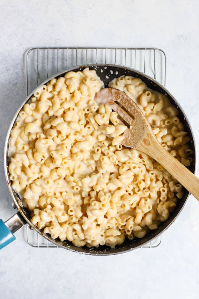 Mac and cheese in sauté pan