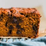 Inside of loaf of healthy pumpkin chocolate chip bread