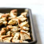 Baked croutons on sheet pan