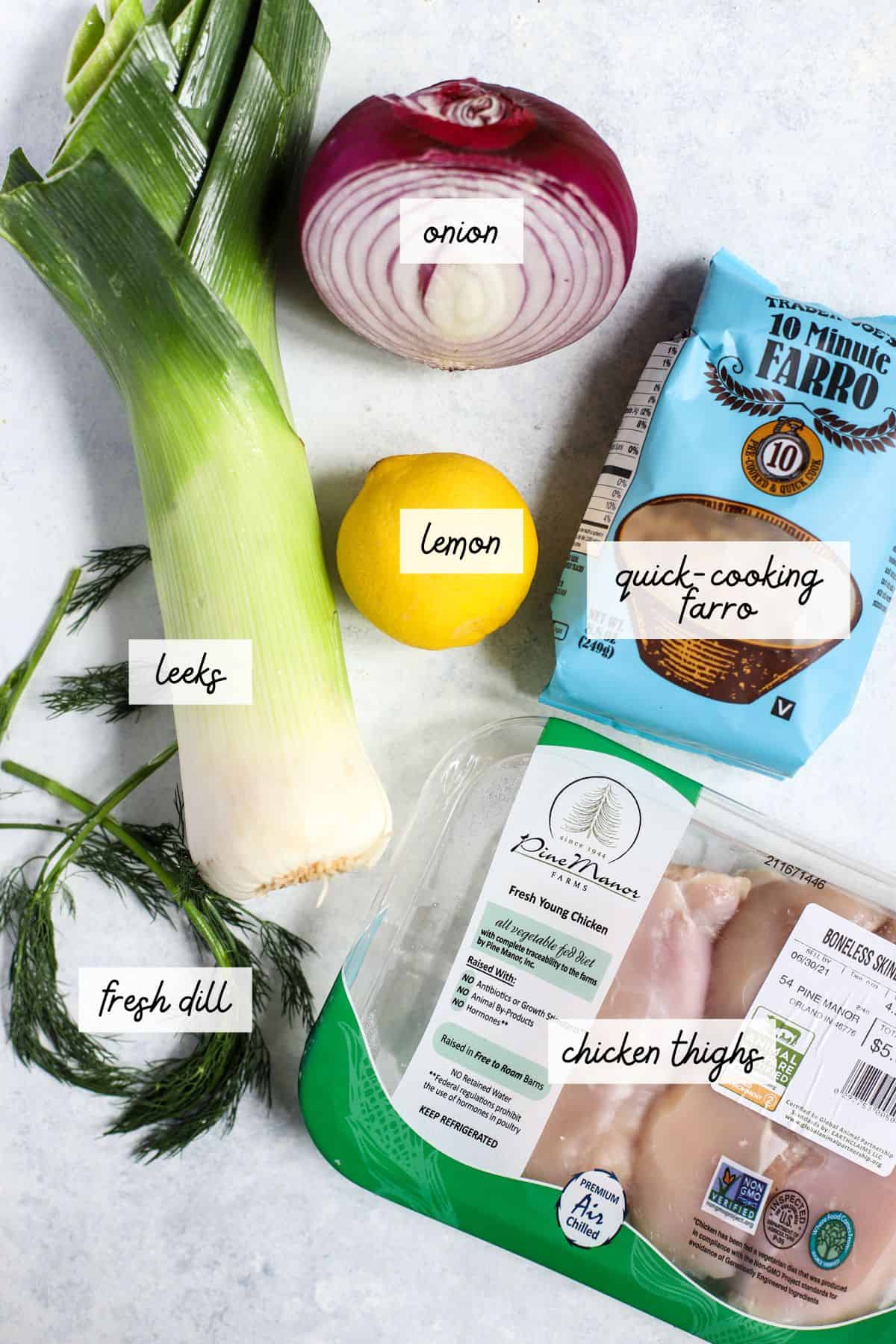 Ingredients needed for one pan chicken with leeks.