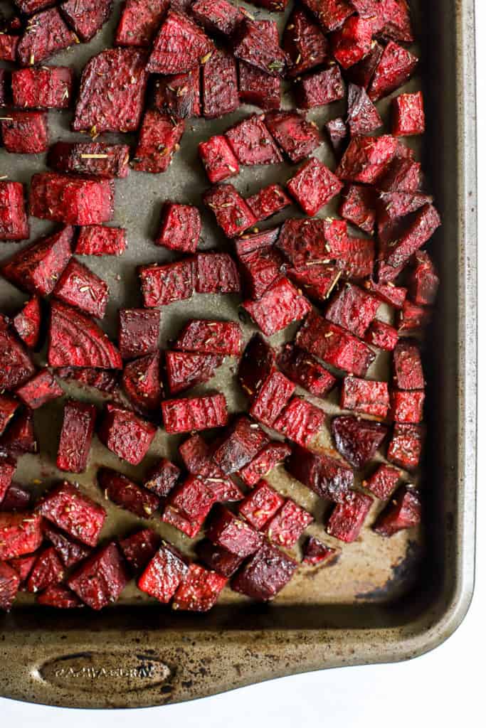 Simple herb roasted beets on sheet pan