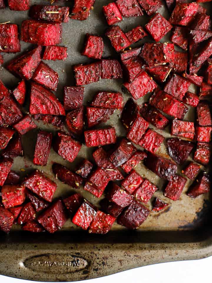 Simple herb roasted beets on sheet pan