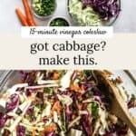 Vinegar coleslaw in a bowl with a spoon.