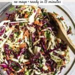 Vinegar coleslaw in a bowl with a spoon.