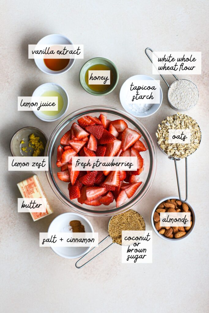 Strawberry crisp ingredients.