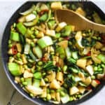 Pad pak in sauté pan with simple Thai stir fry sauce