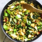Pad pak in sauté pan with simple Thai stir fry sauce