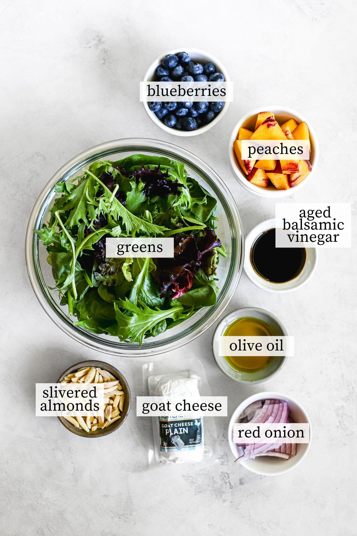Ingredients for peach blueberry salad.