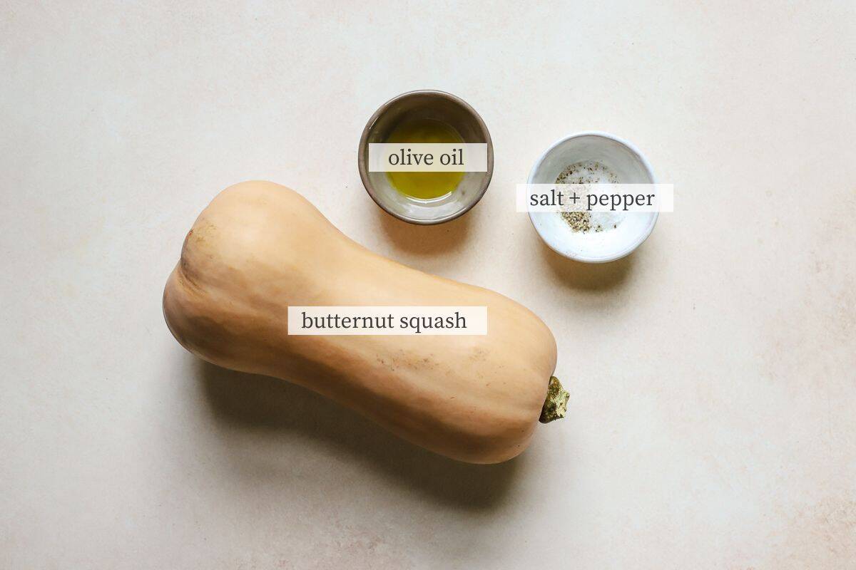 Ingredients needed for roasted butternut squash.