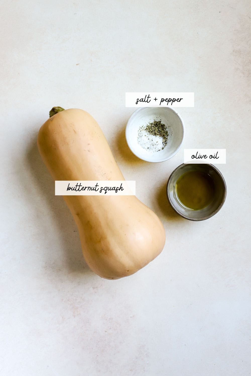 Ingredients needed to roast butternut squash.