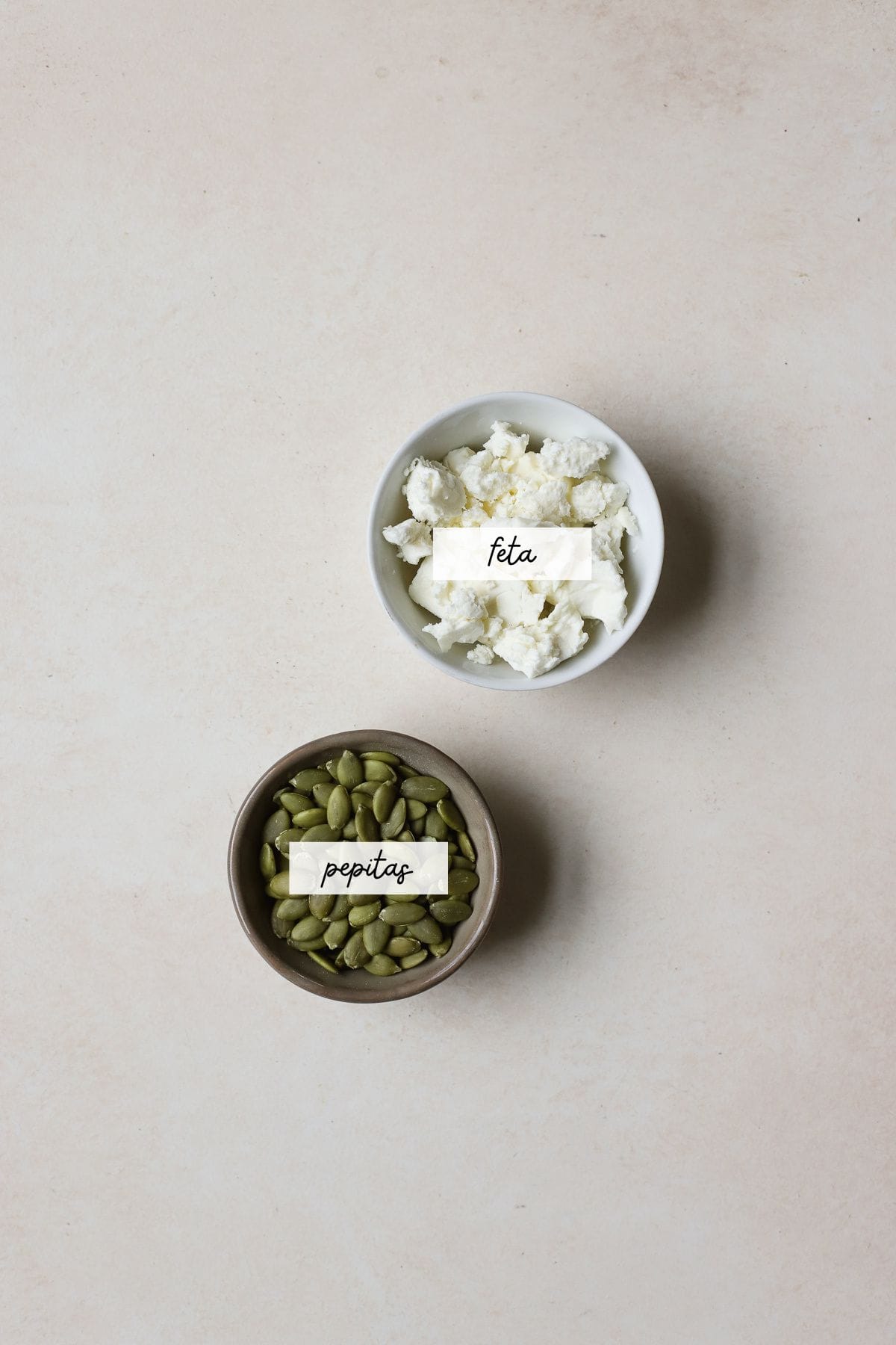 Feta and pepitas for quinoa salad.