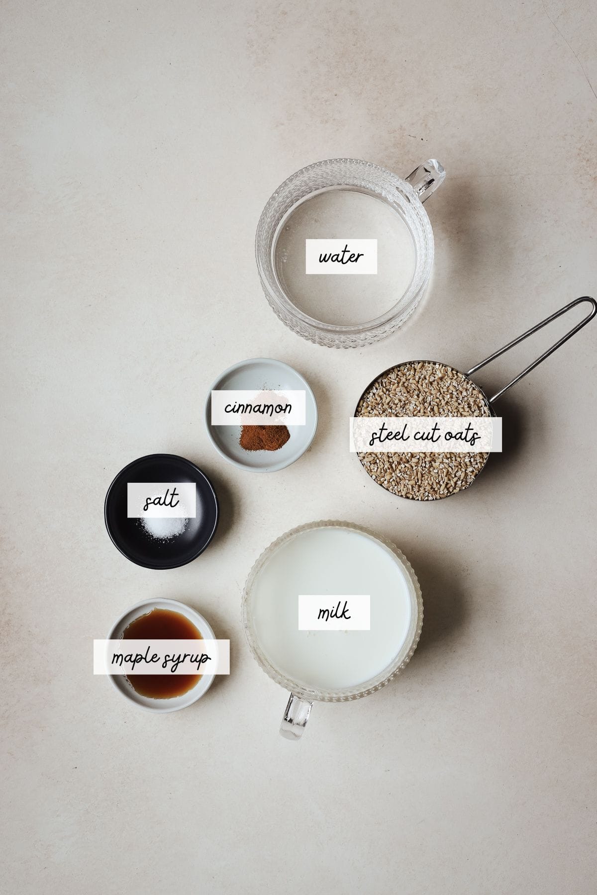 Ingredients needed to make steel cut oats in your Instant Pot or pressure cooker.