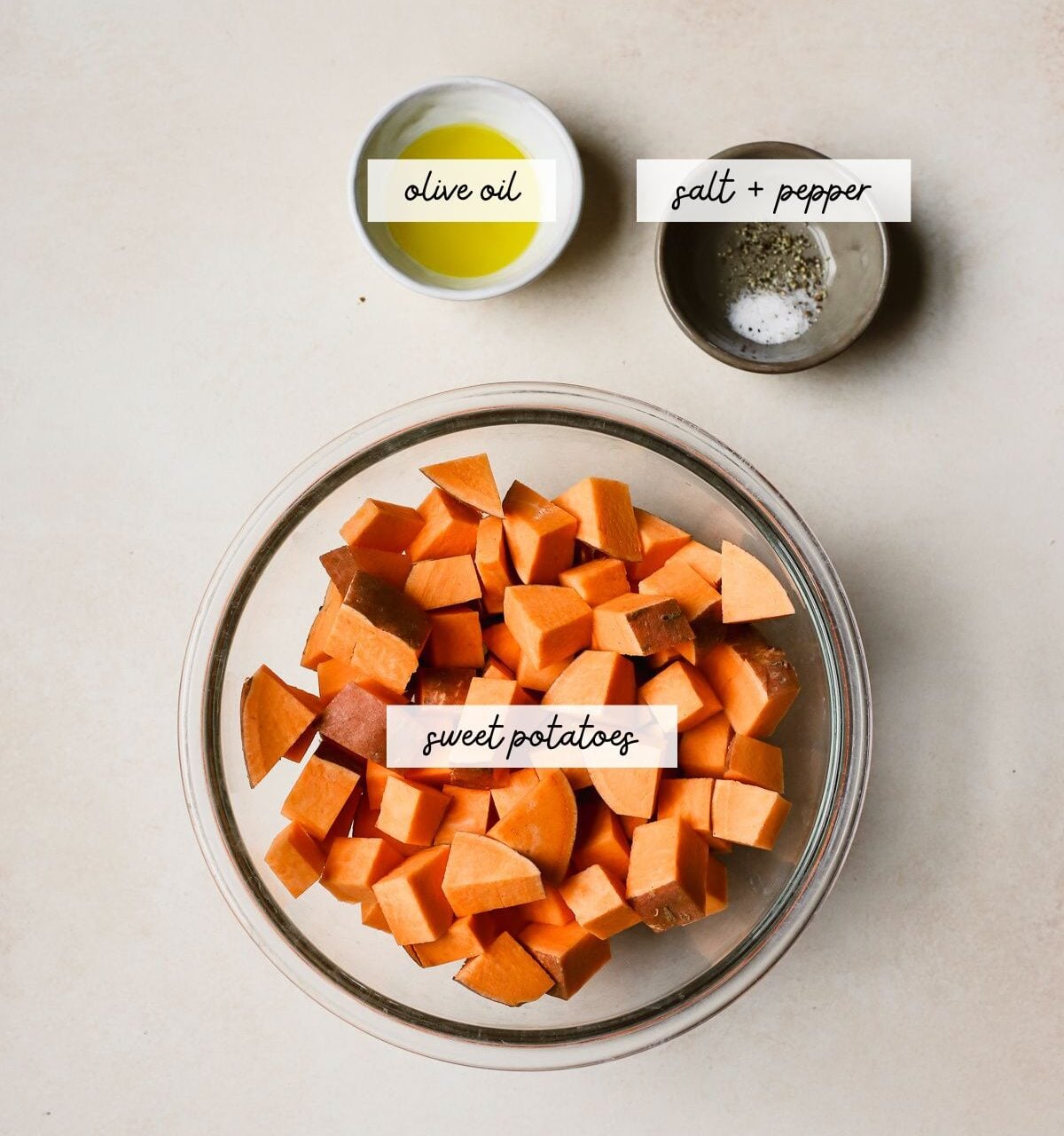 Ingredients needed for making roasted sweet potatoes.