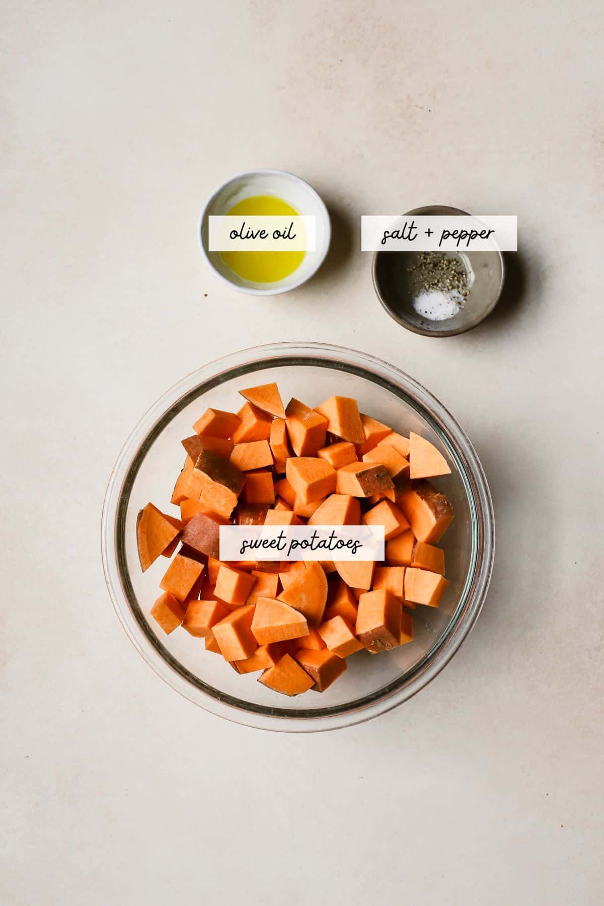 Ingredients needed for making roasted sweet potatoes.