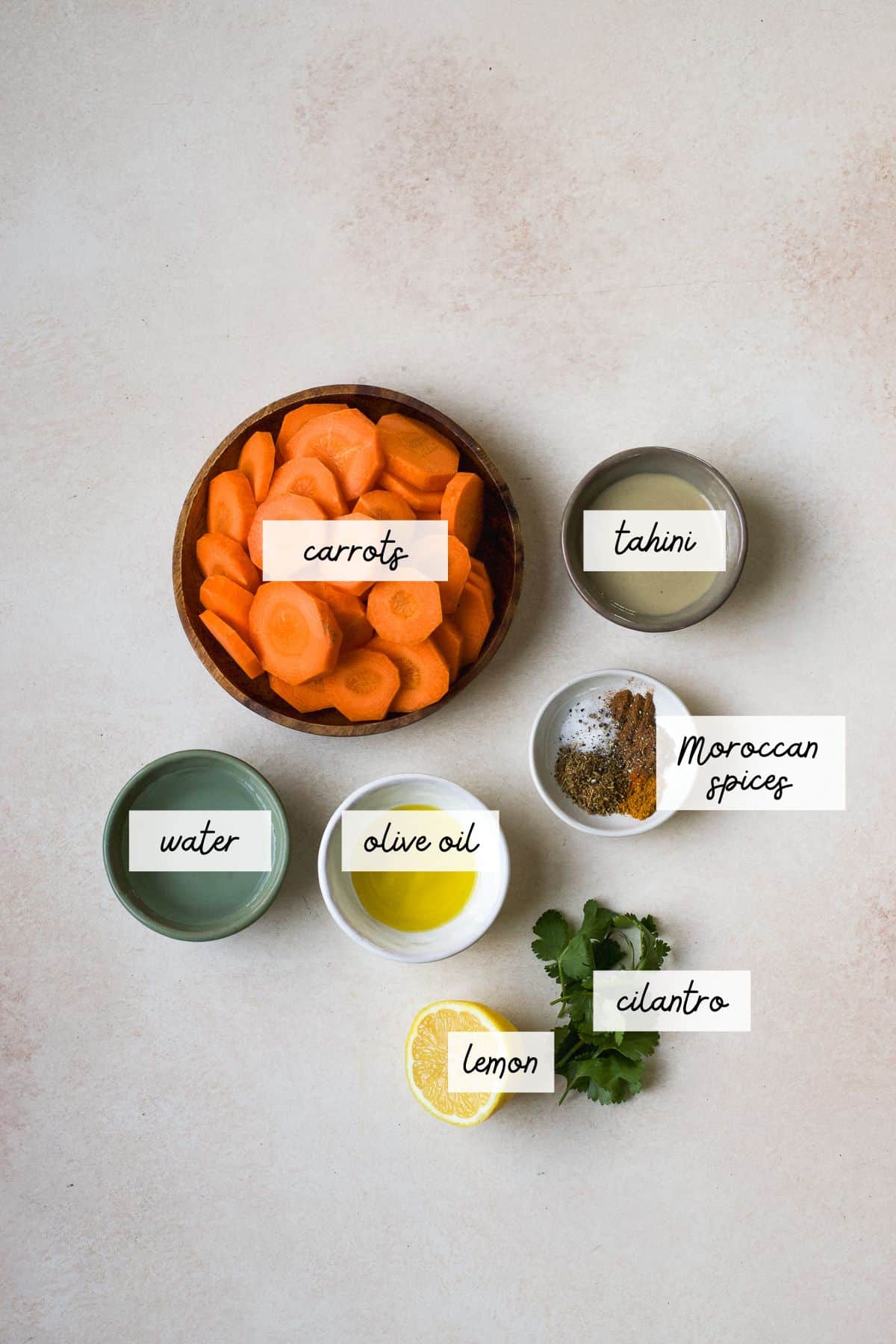 Moroccan roasted carrots ingredients.