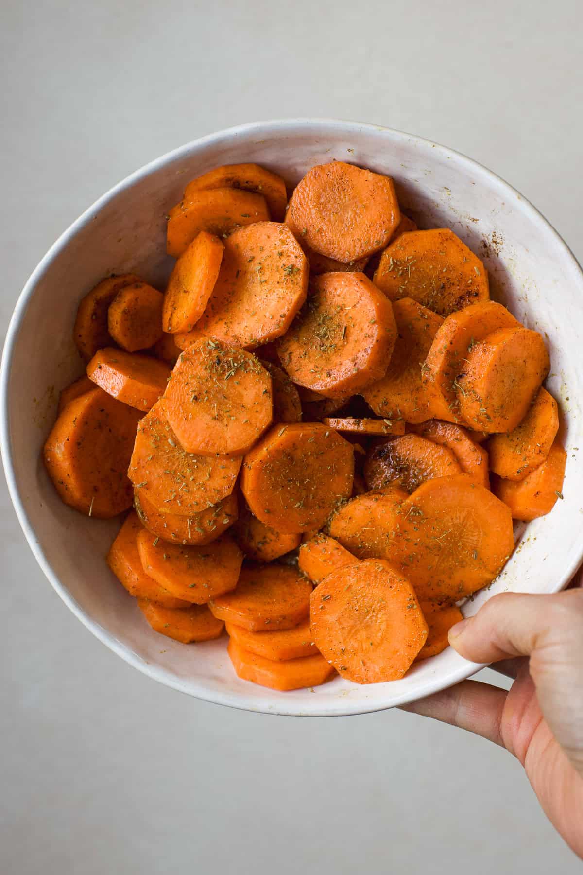 Carrot slices seasoned with Moroccan spices.