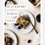 Blackberry baked oats on a small plate with a fork.