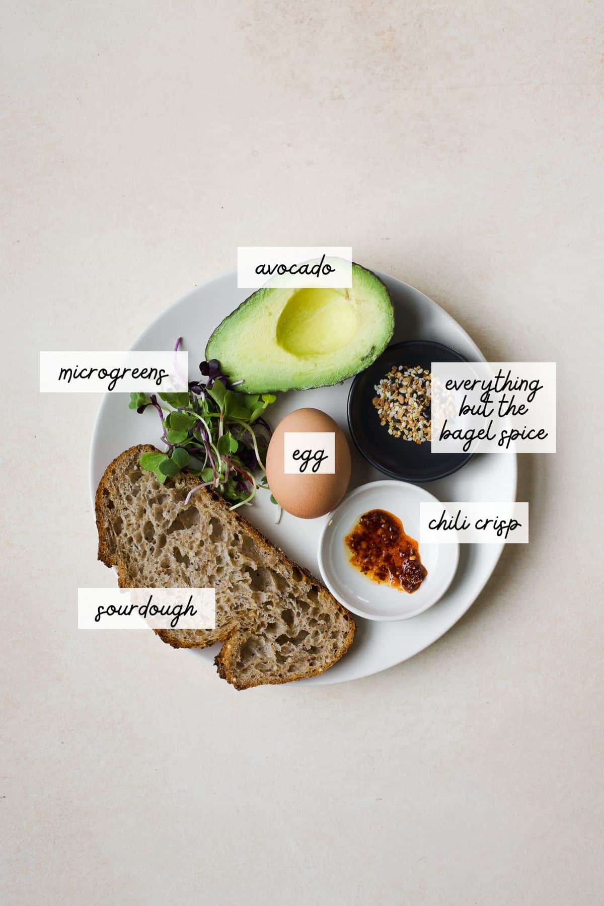 Ingredients for jammy egg on avocado toast.