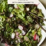 Leafy green salad in serving bowl.