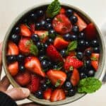 Watermelon fruit salad in a bowl with fresh mint leaves.