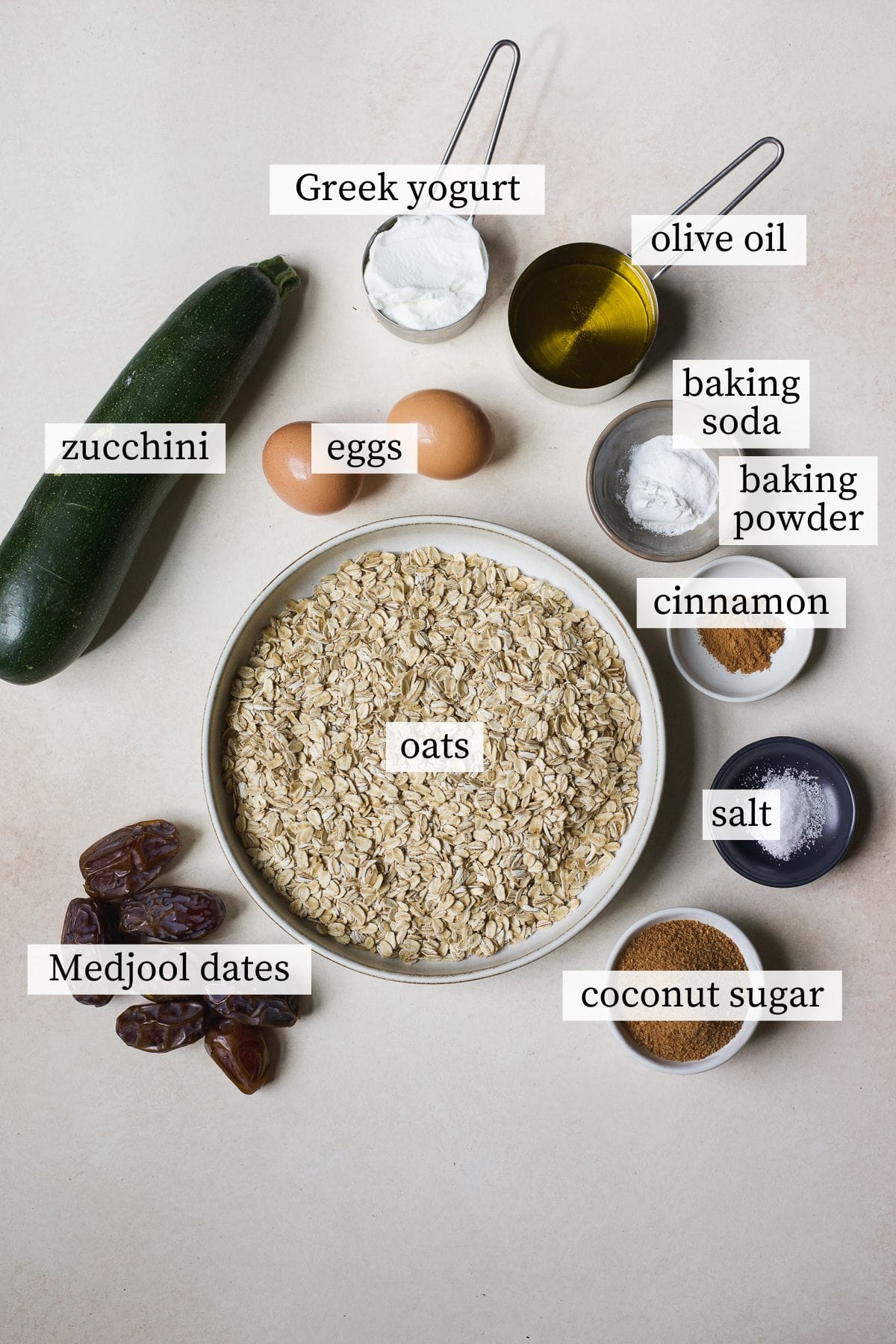 Ingredients needed for this wholesome oat zucchini bread.