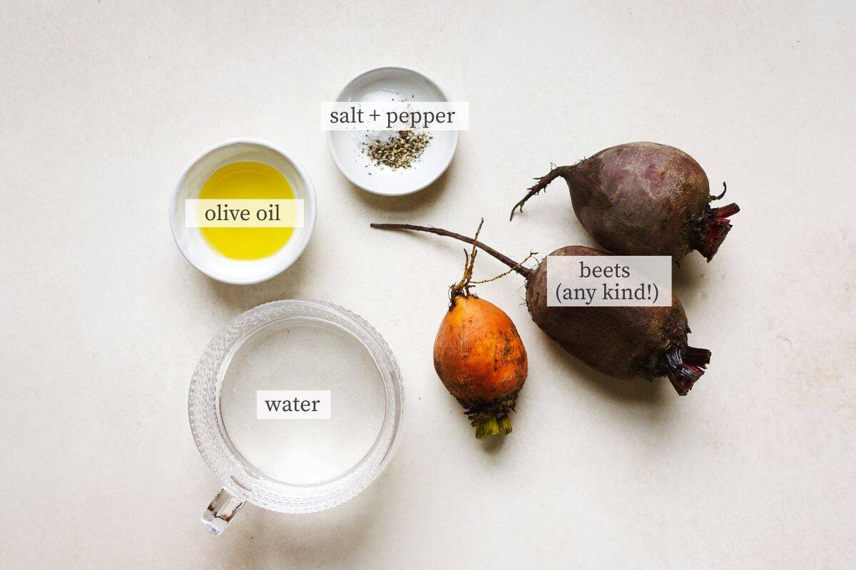 Ingredients needed for roasted whole beets.