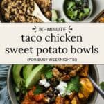 Healthy sweet potato bowls with ground chicken taco meat.