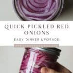 Freshly pickled red onions in a jar.