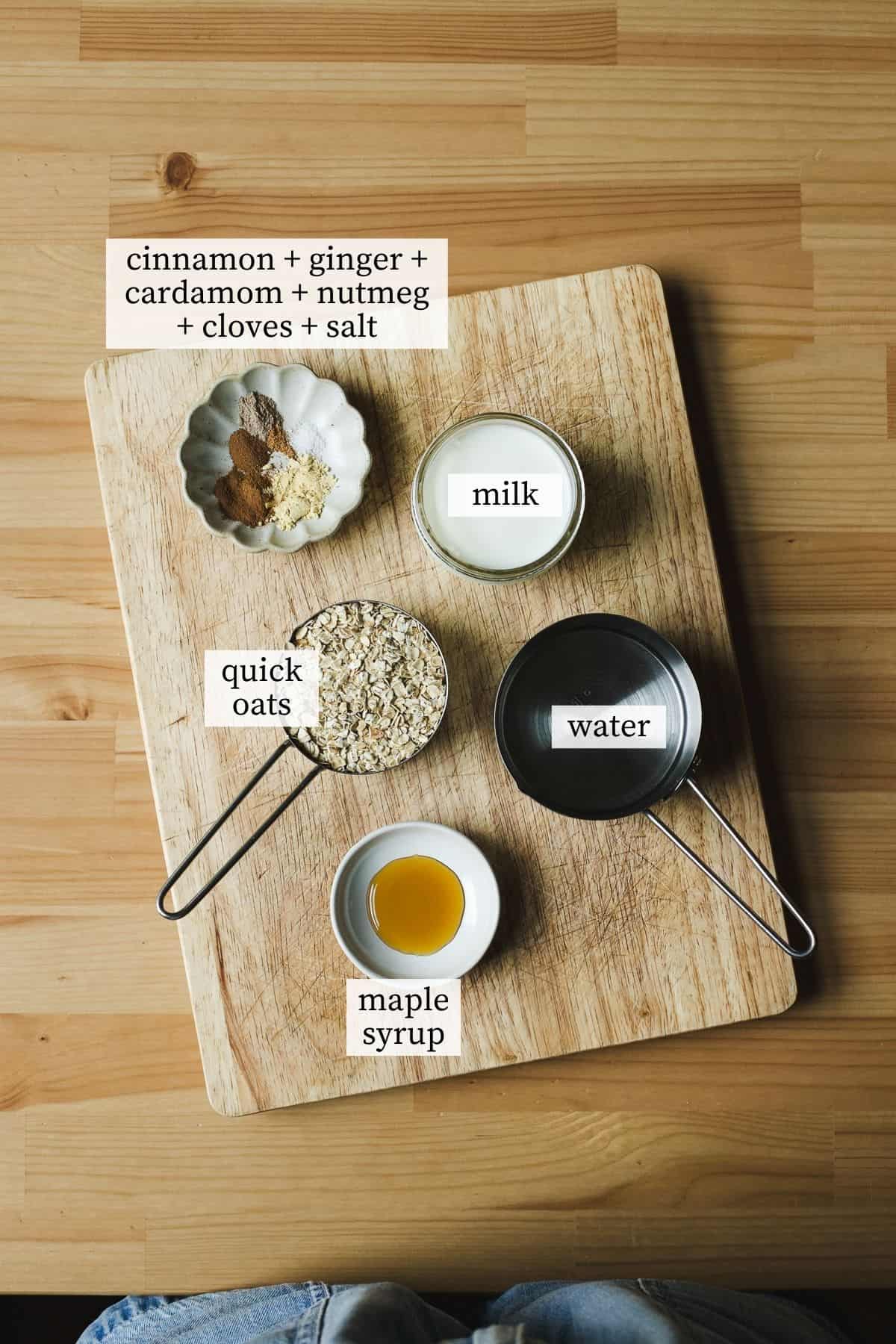Ingredients needed for chai oatmeal.